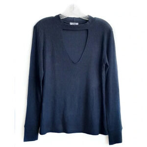 LNA Bardot Chocker Neck Black LS Tee Size S